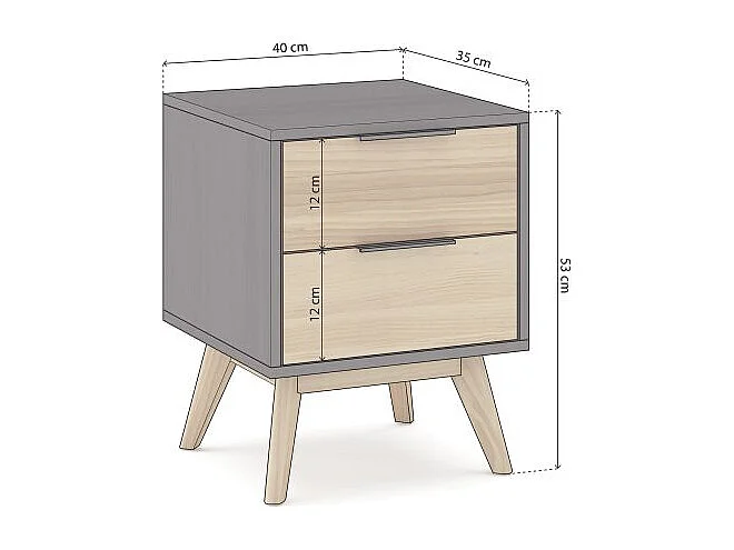 Mesita de noche Numa 2 cajones Gris Alpino - Oak