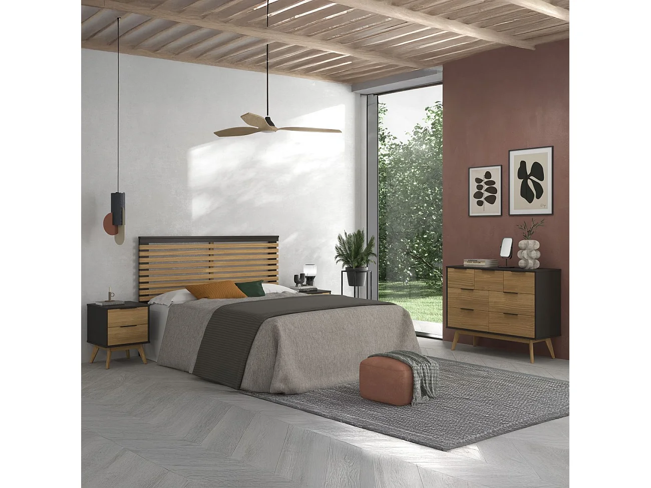 Mesita de noche Numa 2 cajones Gris Alpino - Oak