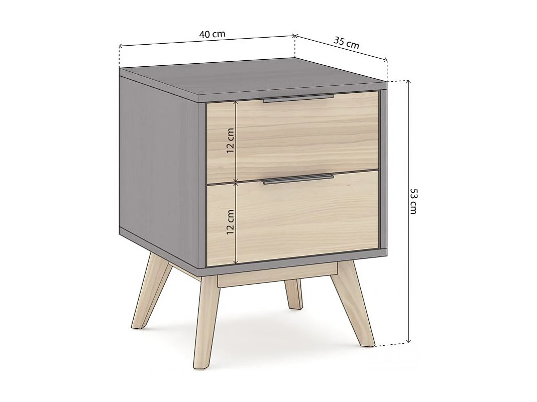 Mesita de noche Numa 2 cajones Gris Alpino - Oak