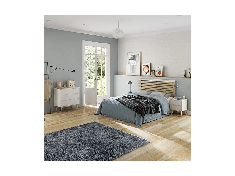 Mesita de noche Numa 2 cajones Blanco - Oak Soft