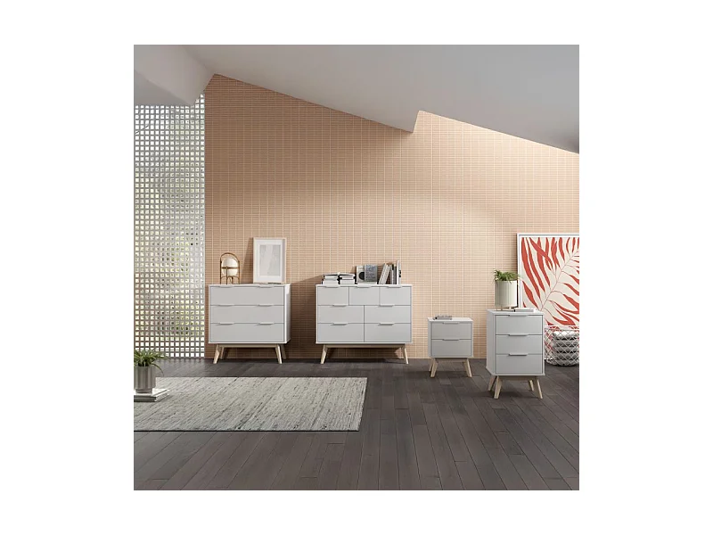 Mesita de noche Numa 2 cajones Blanco - Oak Soft