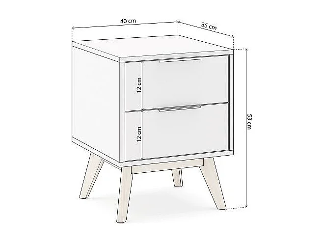 Mesita de noche Numa 2 cajones Blanco - Oak Soft