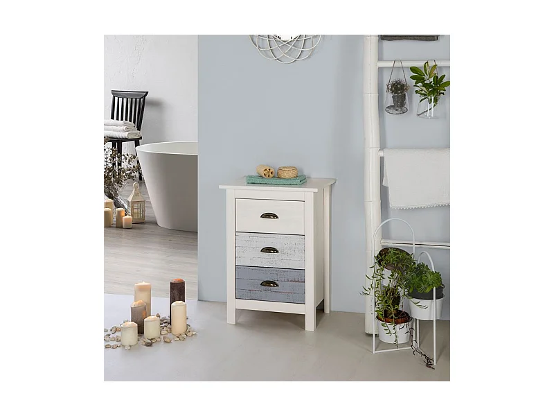 Mesita de noche Ocean 3 cajones Blanco - Vintage Colors