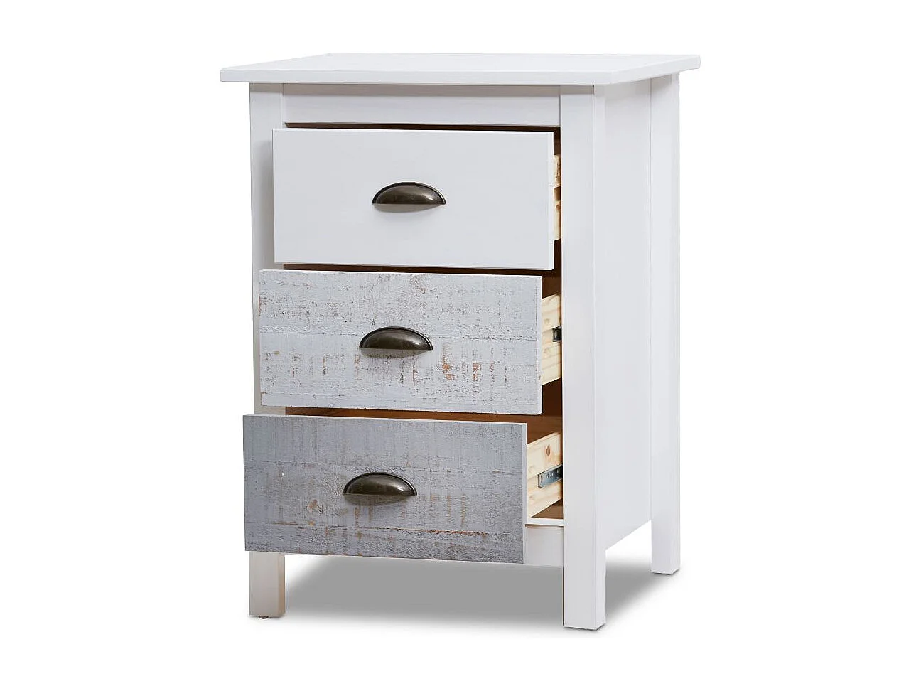 Mesita de noche Ocean 3 cajones Blanco - Vintage Colors