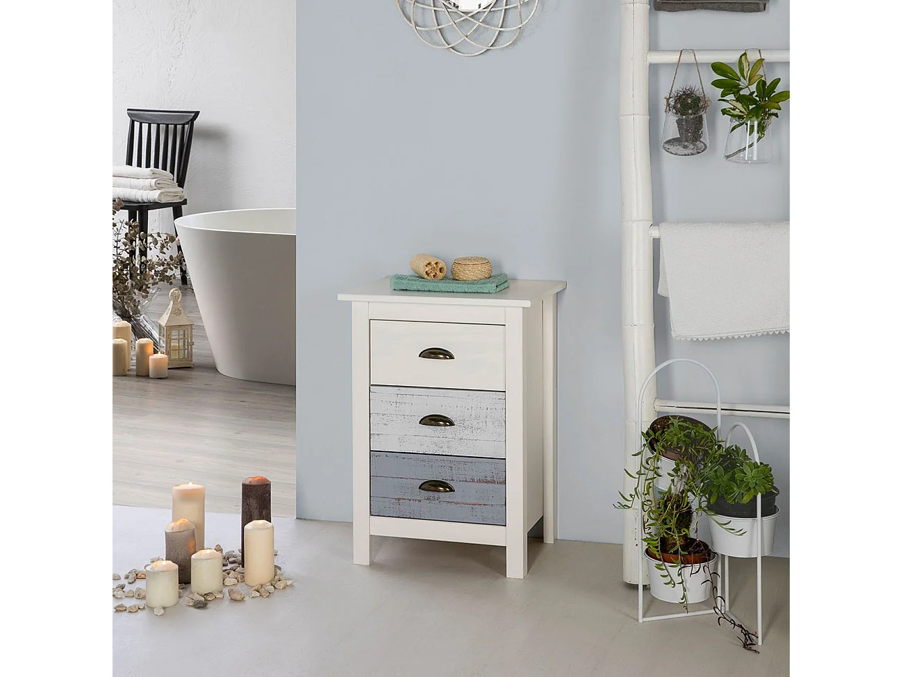 Mesita de noche Ocean 3 cajones Blanco - Vintage Colors