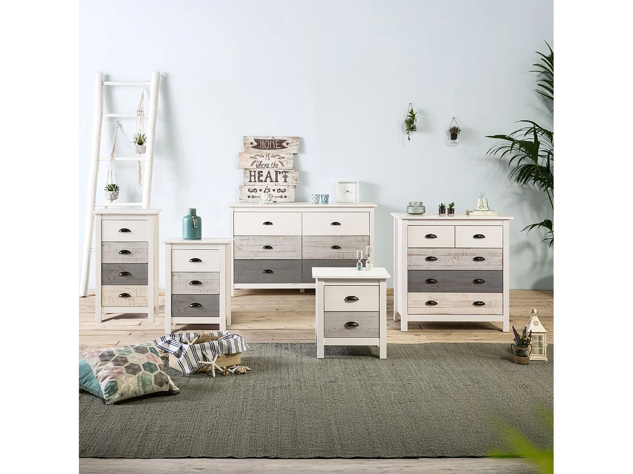 Mesita de noche Ocean 3 cajones Blanco - Vintage Colors