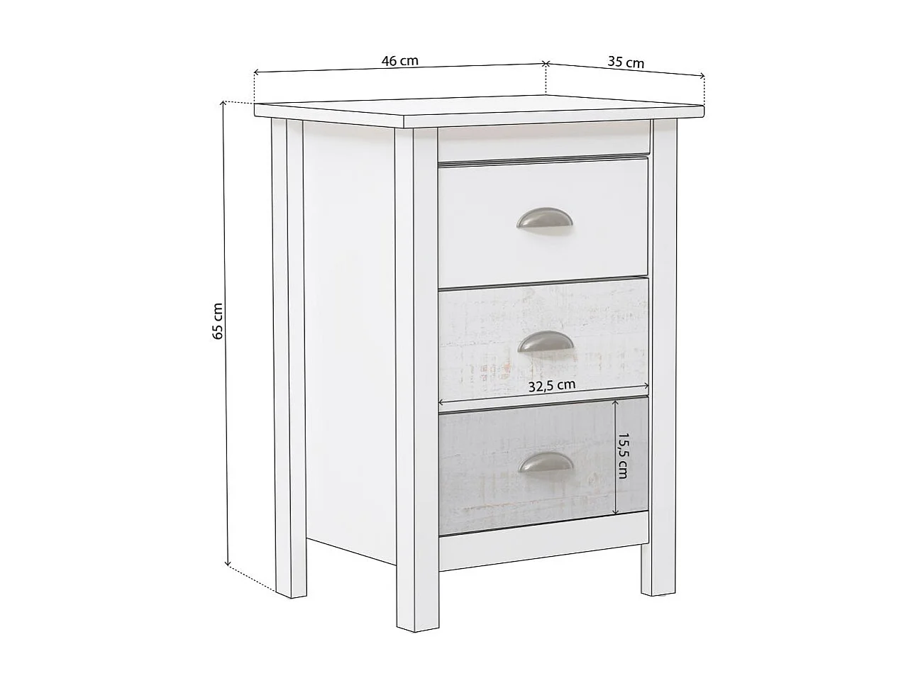 Mesita de noche Ocean 3 cajones Blanco - Vintage Colors