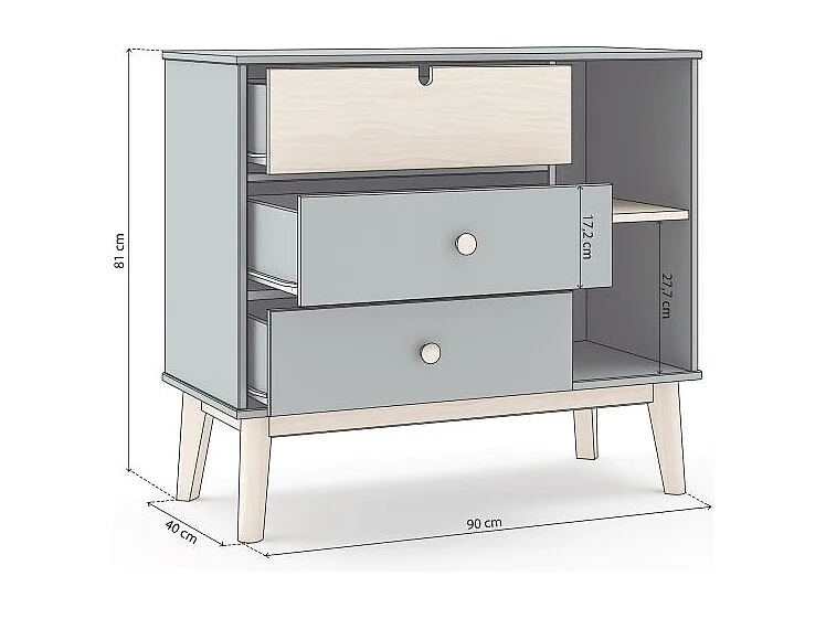 Cómoda Misty Cloud 3 cajones Verde Salvia - Oak Soft