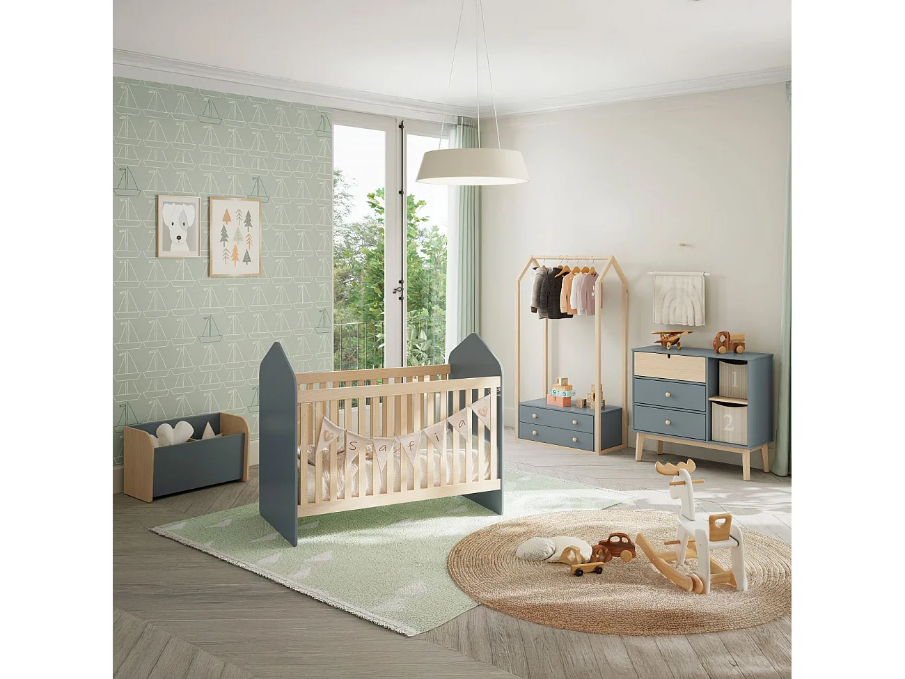 Cómoda Misty Cloud 3 cajones Verde Salvia - Oak Soft