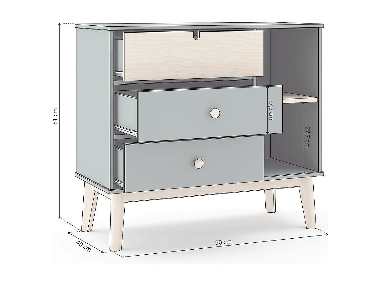 Cómoda Misty Cloud 3 cajones Verde Salvia - Oak Soft