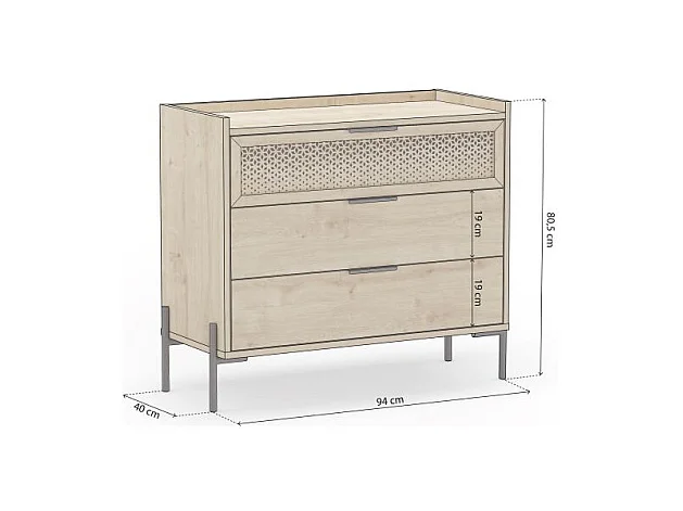 Cómoda Koivu 3 cajones Roble Negro