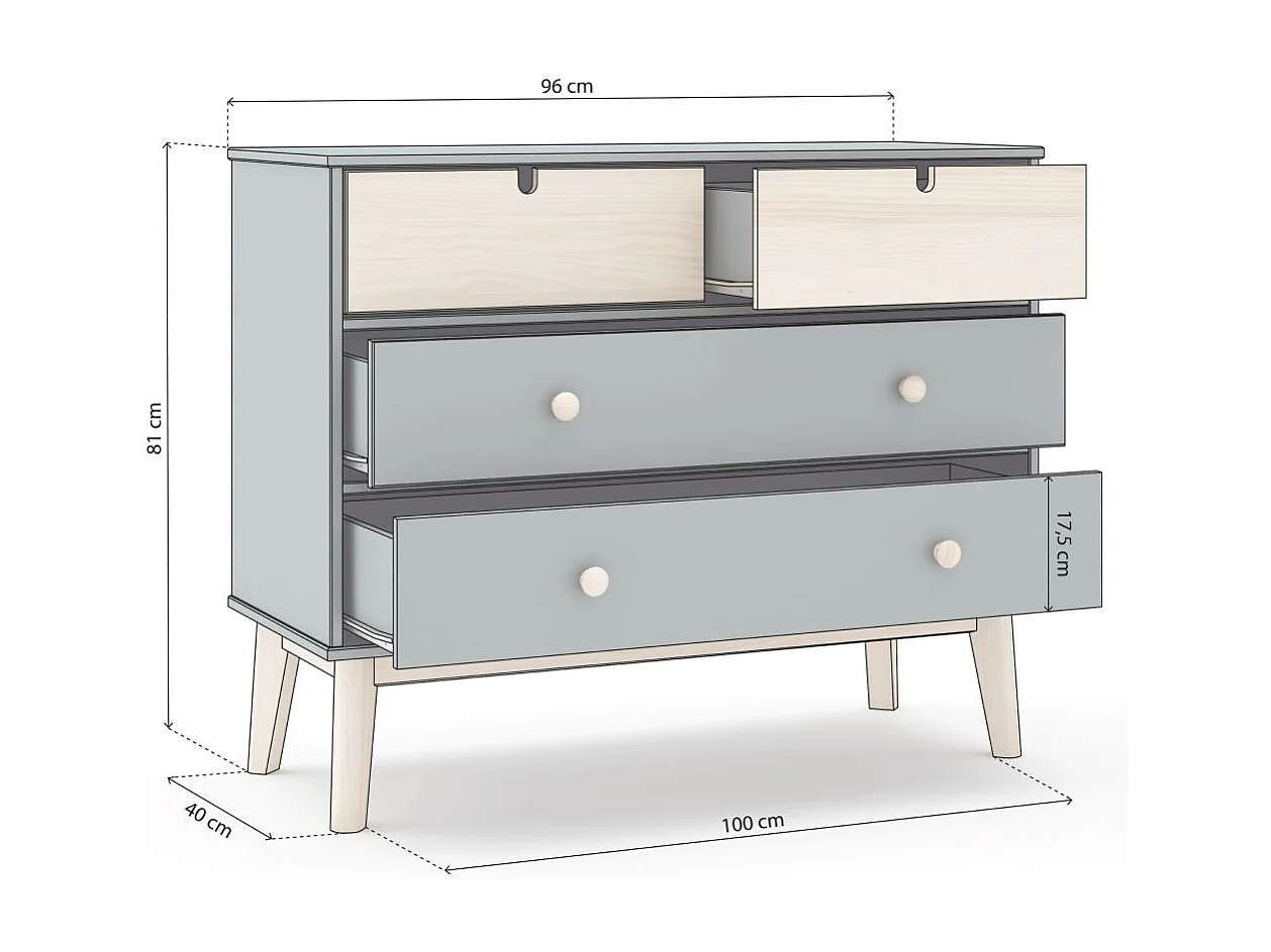 Cómoda Misty Cloud 4 cajones Verde Salvia - Oak Soft