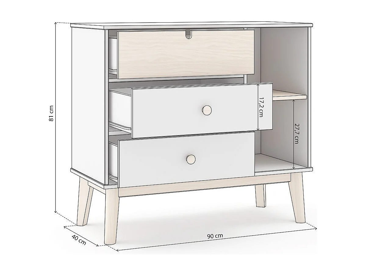 Cómoda Misty Cloud 3 cajones Blanco - Oak Soft