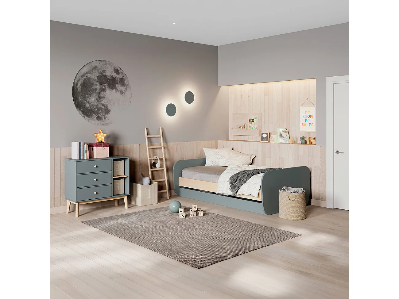 Cómoda juvenil Misty Breeze Verde Salvia - Oak Soft