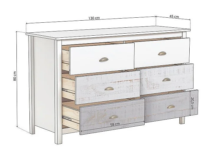 Cómoda Ocean 6 cajones Blanco - Vintage Colors