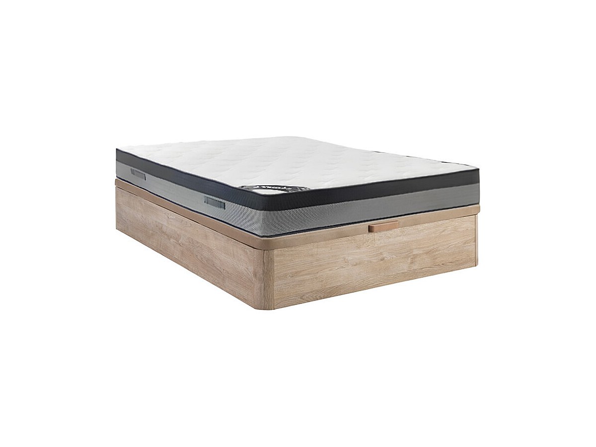 Bett-Set 160 x 200 cm, Bettkasten natur hell + Hybridmatratze 7-Zonen-Tasch günstig online kaufen