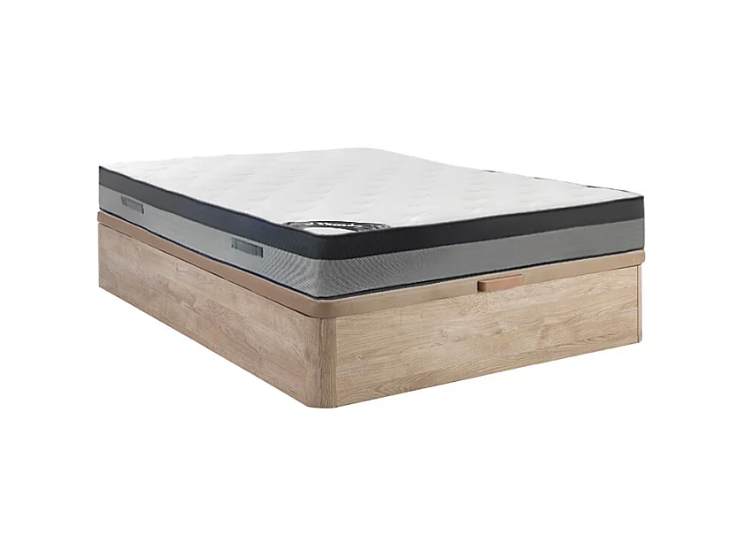 Ensemble 160 x 200 cm sommier coffre naturel clair + matelas hybride ressorts ensachés 7 zones et mémoire de forme ép.30cm - ILYROS de YSMÉE