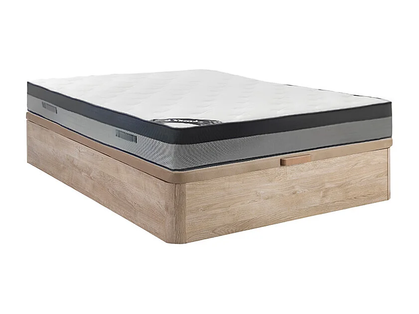 Ensemble 160 x 200 cm sommier coffre naturel clair + matelas hybride ressorts ensachés 7 zones et mémoire de forme ép.30cm - ILYROS de YSMÉE
