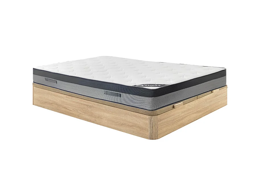 Ensemble 180 x 200 cm sommier coffre naturel clair + matelas hybride ressorts ensachés 7 zones et mémoire de forme ép.30cm - ILYROS de YSMÉE