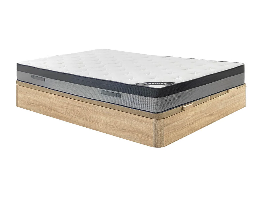 Ensemble 180 x 200 cm sommier coffre naturel clair + matelas hybride ressorts ensachés 7 zones et mémoire de forme ép.30cm - ILYROS de YSMÉE