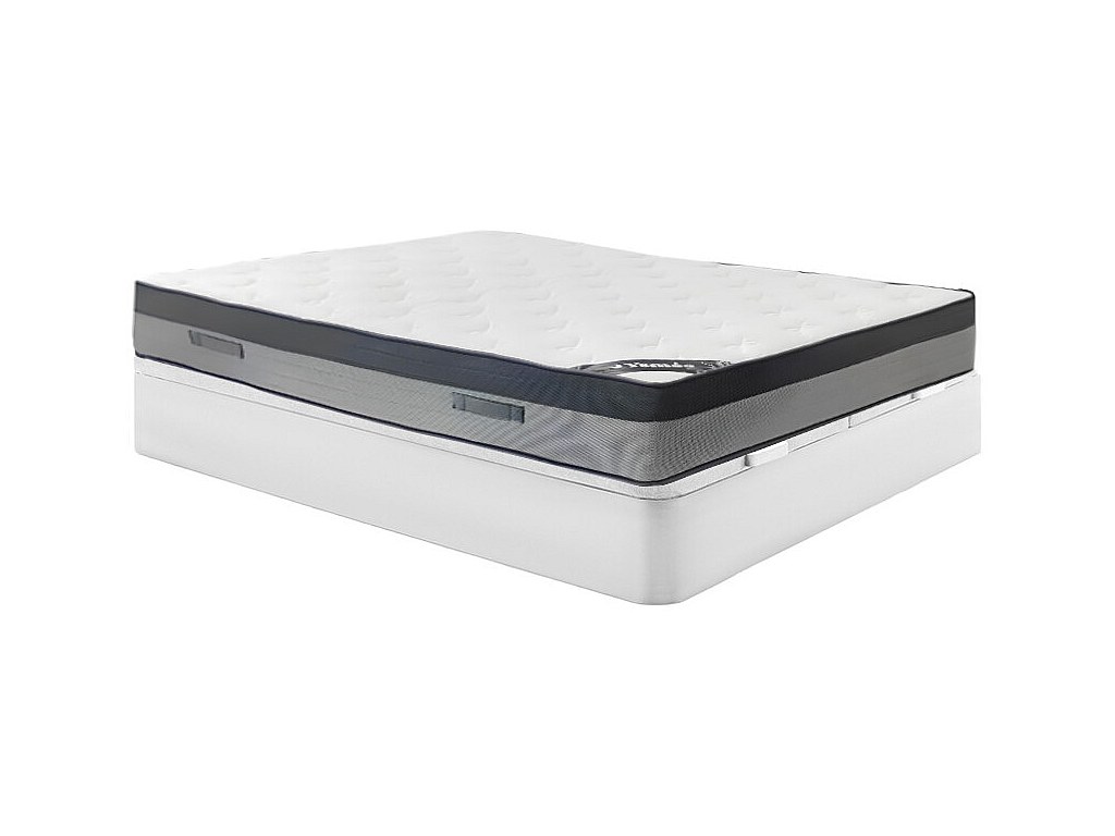 Ensemble 180 x 200 cm sommier coffre blanc + matelas hybride ressorts ensachés 7 zones et mémoire de forme ép.30cm - ILYROS de YSMÉE