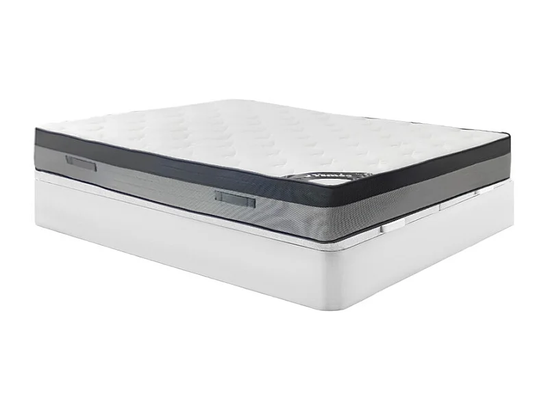 Zestaw 180 x 200 cm stelaż ze skrzynią  biały + materac hybrydowy z 7-strefowymi kieszeniowymi sprężynami i pianką termoplastyczną gr.30cm - ILYROS od YSMÉE