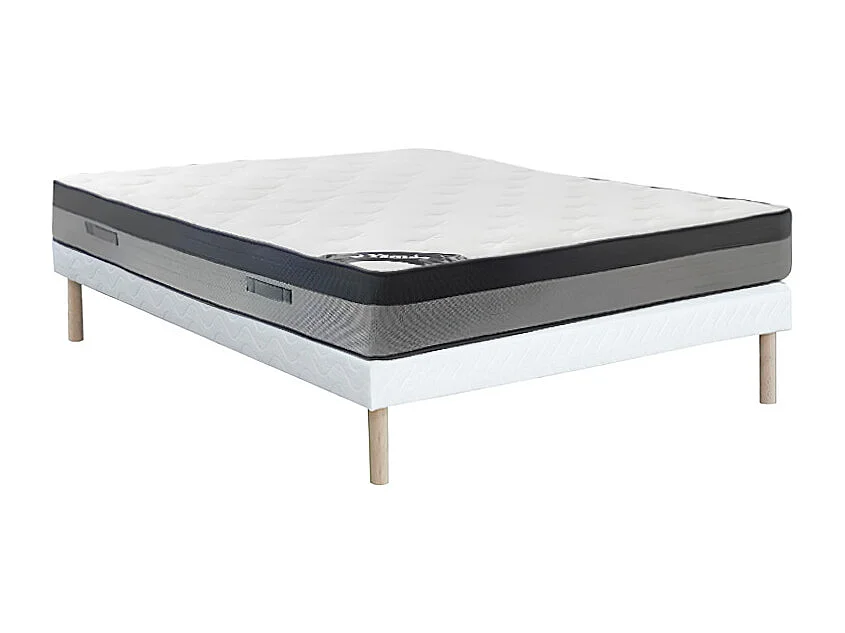 Ensemble 140 x 190 cm sommier tapissier + matelas hybride ressorts ensachés 7 zones et mémoire de forme ép.30cm - ILYROS de YSMÉE