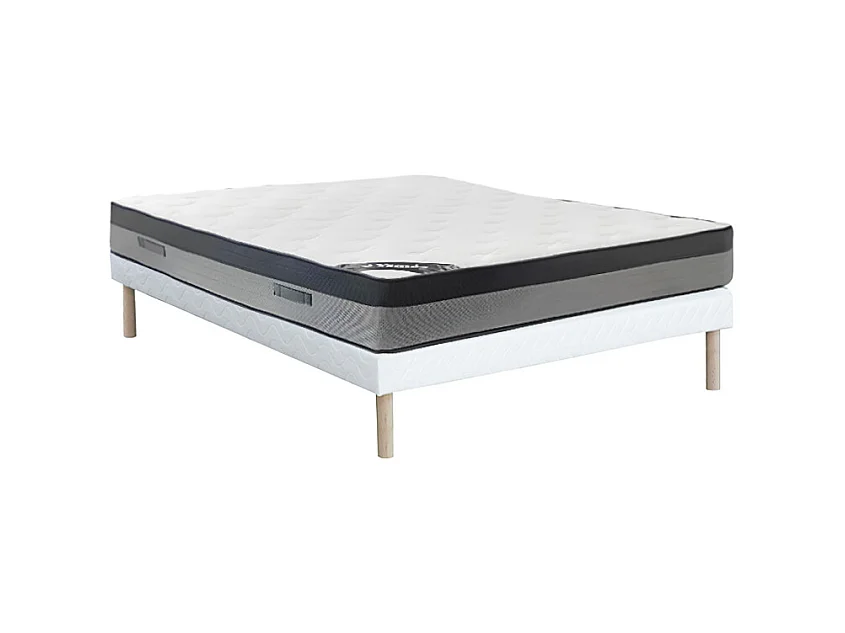 Ensemble 160 x 200 cm sommier tapissier + matelas hybride ressorts ensachés 7 zones et mémoire de forme ép.30cm - ILYROS de YSMÉE