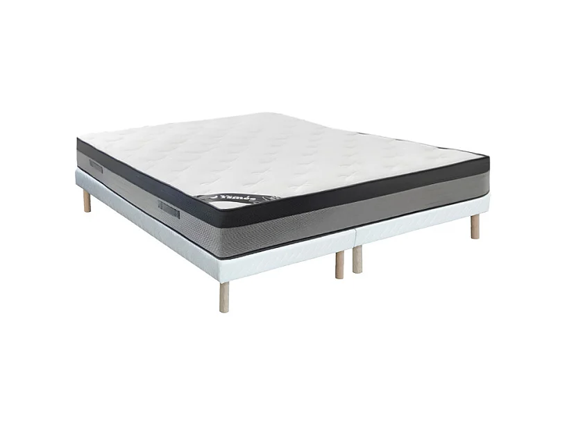 Ensemble 180 x 200 cm sommier tapissier + matelas hybride ressorts ensachés 7 zones et mémoire de forme ép.30cm - ILYROS de YSMÉE