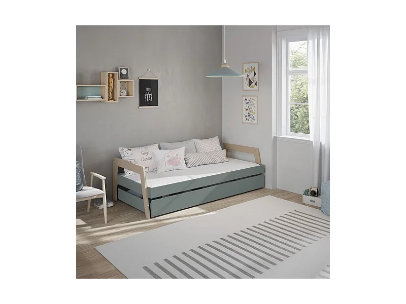 Cama doble juvenil Misty Haze Verde Salvia - Oak Soft