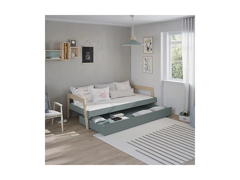 Cama doble juvenil Misty Haze Verde Salvia - Oak Soft