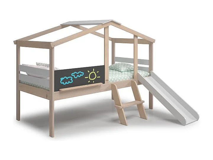 Cama cabaña con tobogán Rushi Blanco - Oak Soft