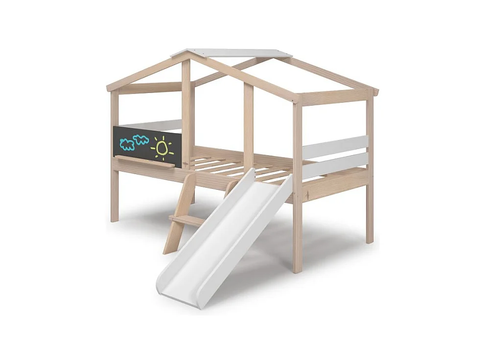 Cama cabaña con tobogán Rushi Blanco - Oak Soft
