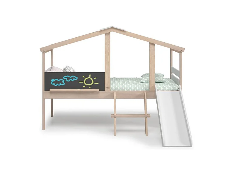 Cama cabaña con tobogán Rushi Blanco - Oak Soft