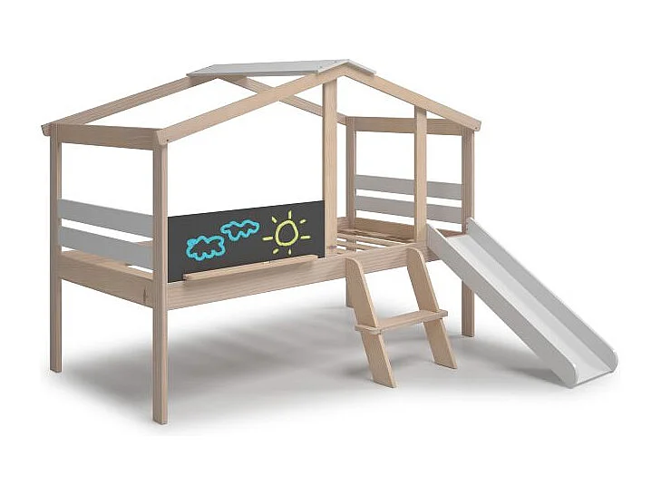 Cama cabaña con tobogán Rushi Blanco - Oak Soft