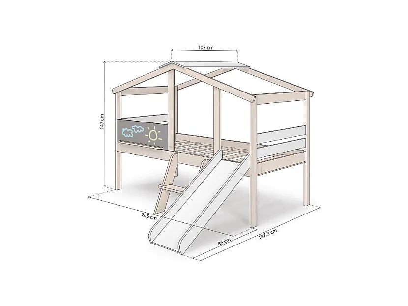 Cama cabaña con tobogán Rushi Blanco - Oak Soft