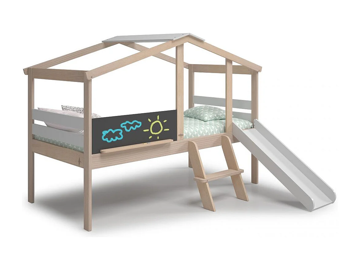 Cama cabaña con tobogán Rushi Blanco - Oak Soft