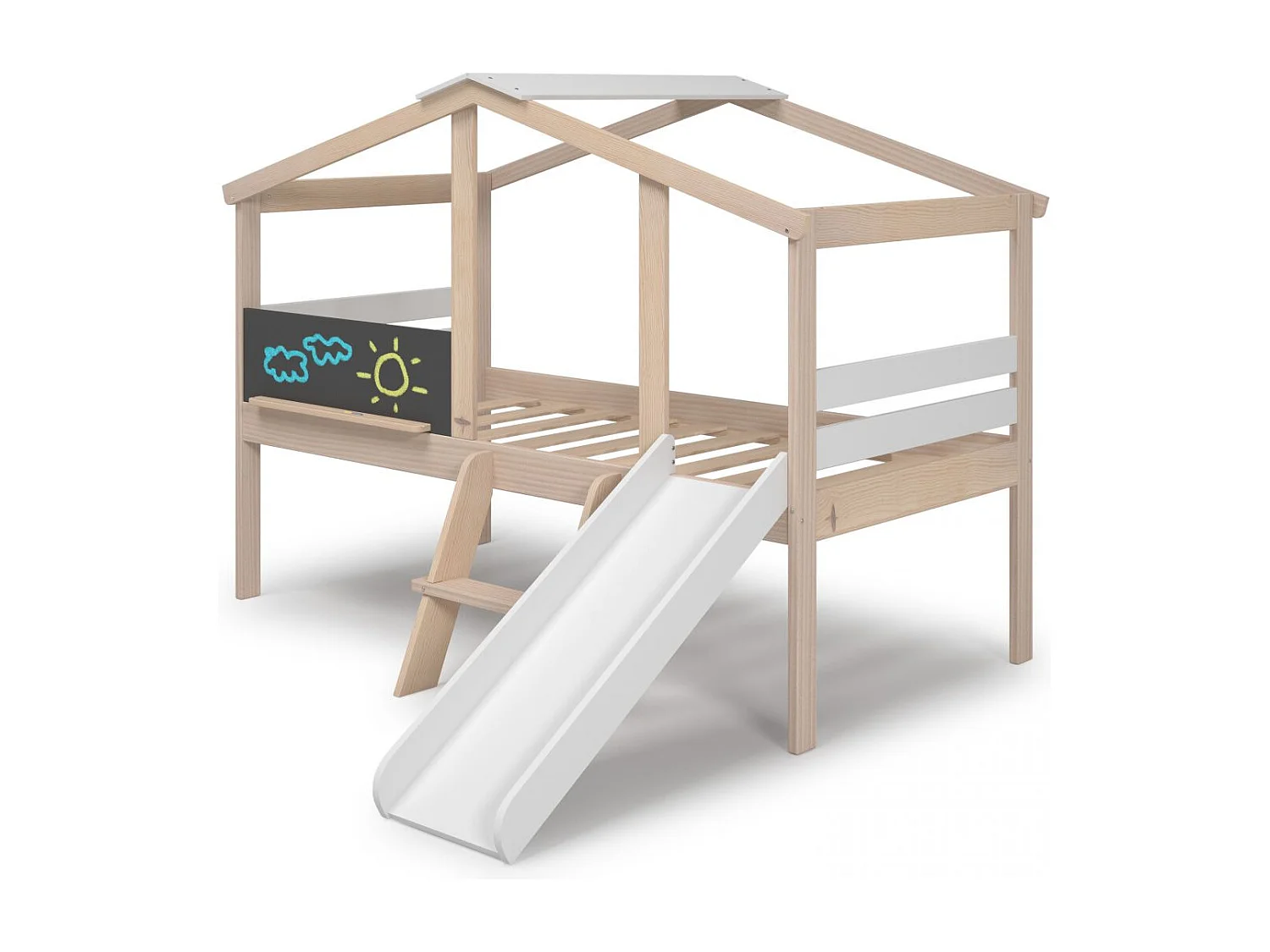 Cama cabaña con tobogán Rushi Blanco - Oak Soft