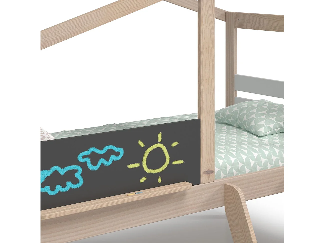 Cama cabaña con tobogán Rushi Blanco - Oak Soft