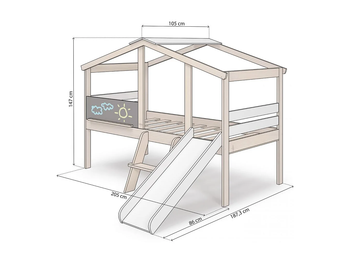 Cama cabaña con tobogán Rushi Blanco - Oak Soft