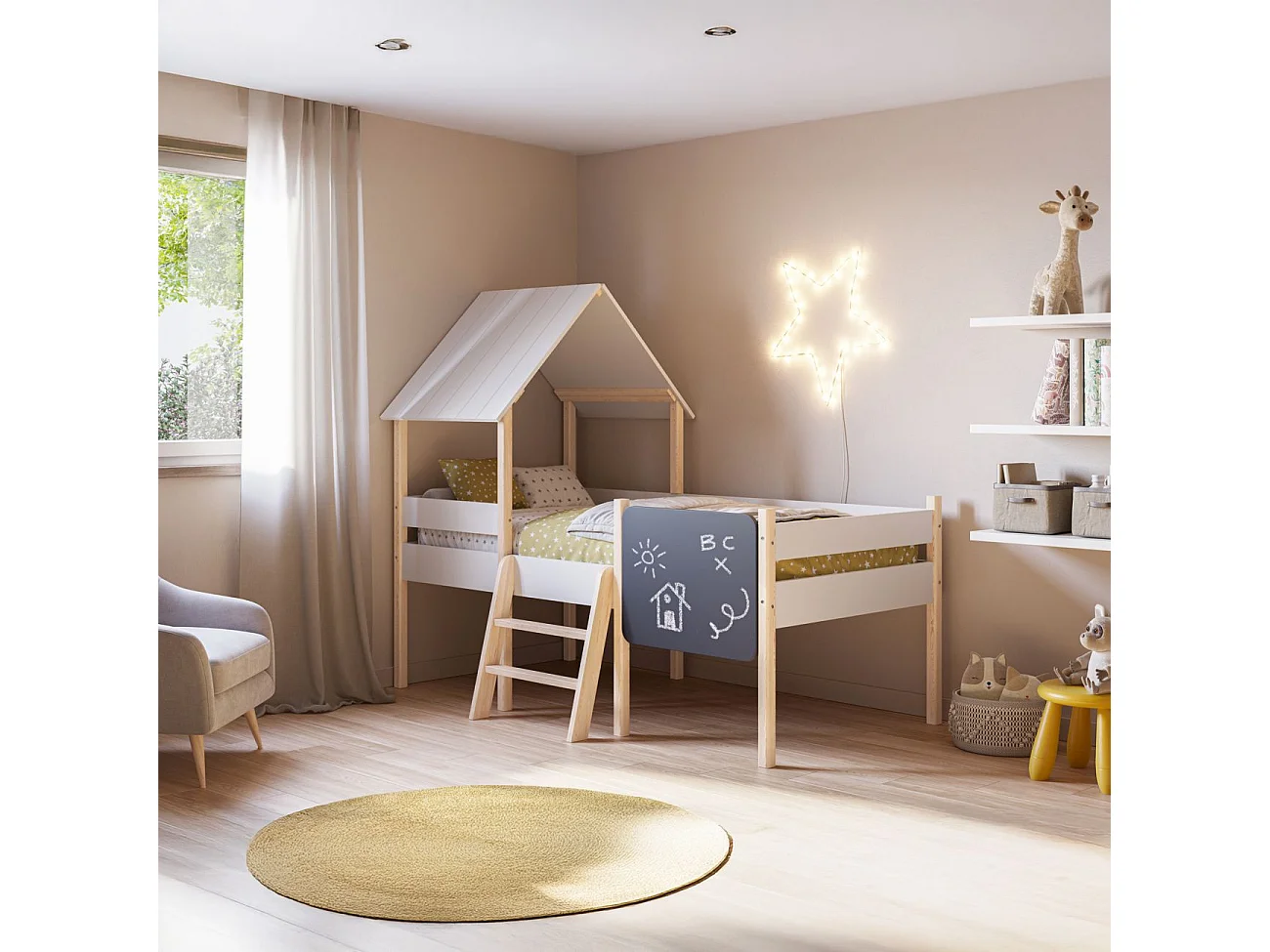 Cama cabaña Mokibed Blanco - Oak Soft