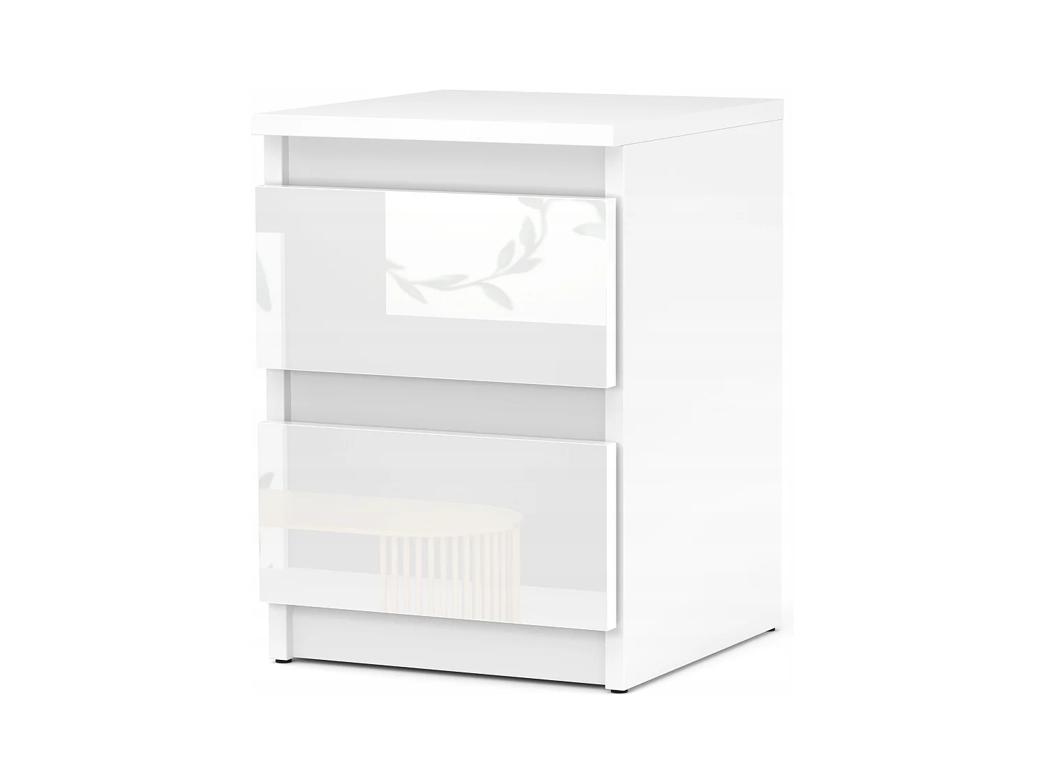 Table de chevet Blanc Mat+ Blanc brillant 30x30x42CM 2 tiroirs -meuble de nuit pour chambre à coucher loft