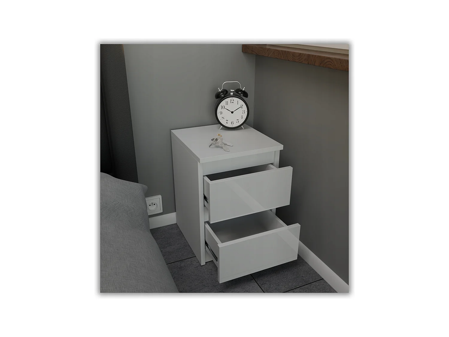 Table de chevet Blanc Mat+ Blanc brillant 30x30x42CM 2 tiroirs -meuble de nuit pour chambre à coucher loft