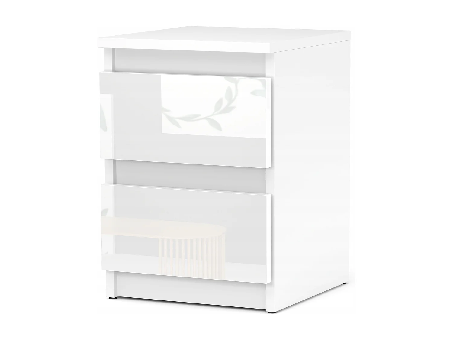 Table de chevet Blanc Mat+ Blanc brillant 30x30x42CM 2 tiroirs -meuble de nuit pour chambre à coucher loft