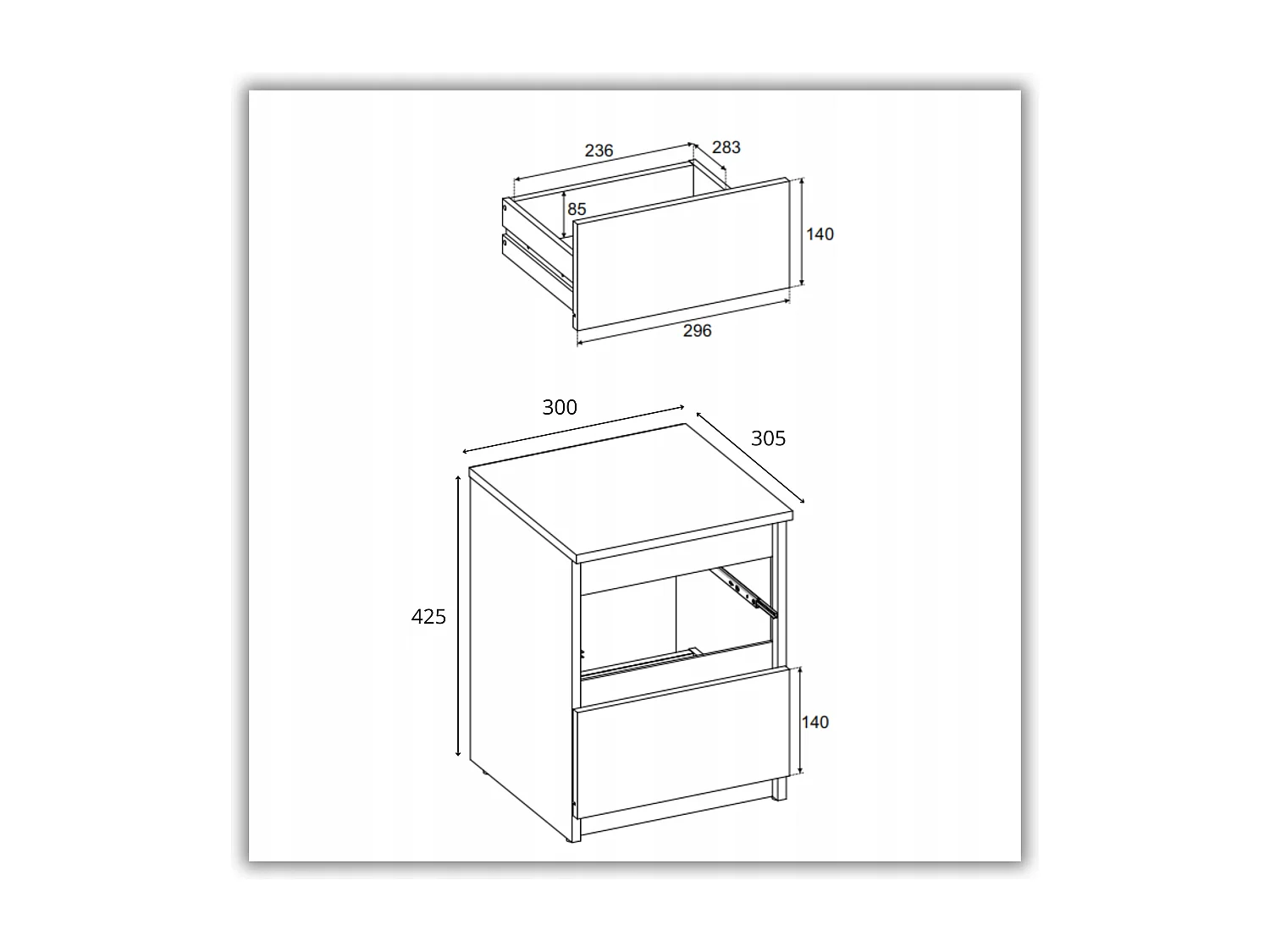 Table de chevet Blanc Mat+ Blanc brillant 30x30x42CM 2 tiroirs -meuble de nuit pour chambre à coucher loft