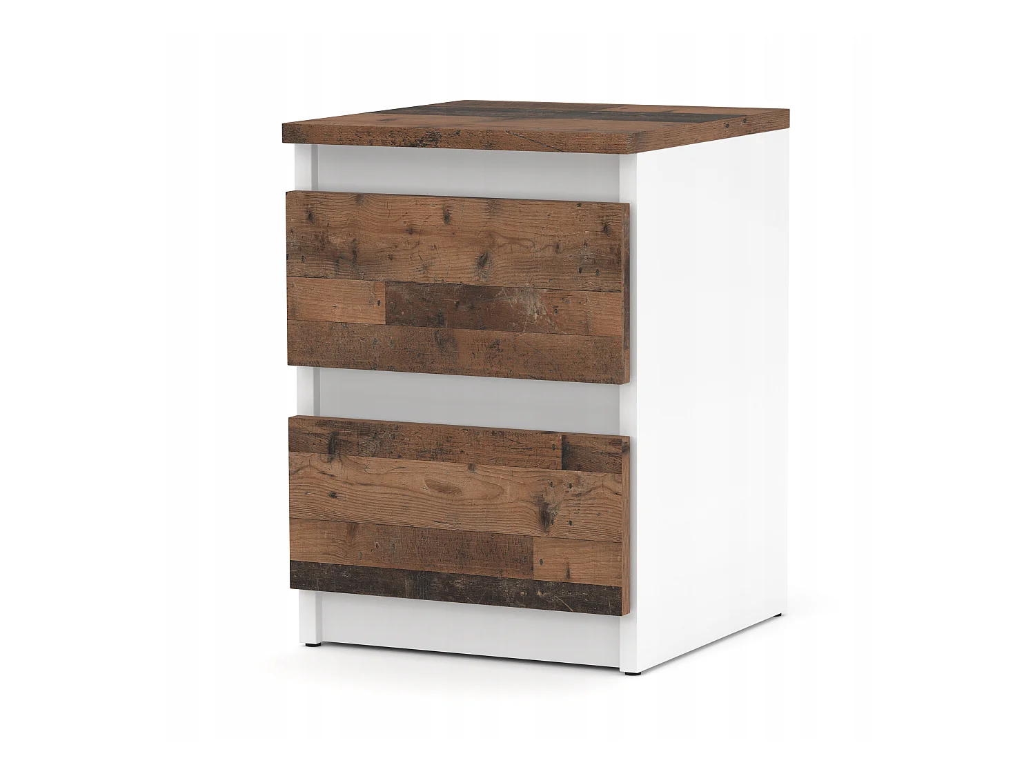 Table de chevet Blanc + OLD Vintage 30x30x42CM 2 tiroirs-meuble de nuit pour chambre à coucher loft