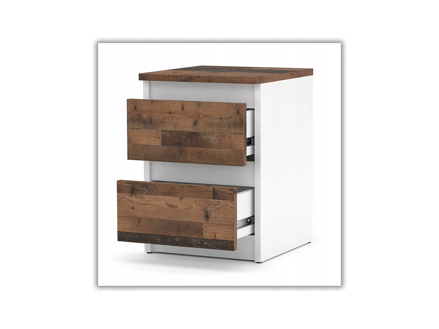 Table de chevet Blanc + OLD Vintage 30x30x42CM 2 tiroirs-meuble de nuit pour chambre à coucher loft