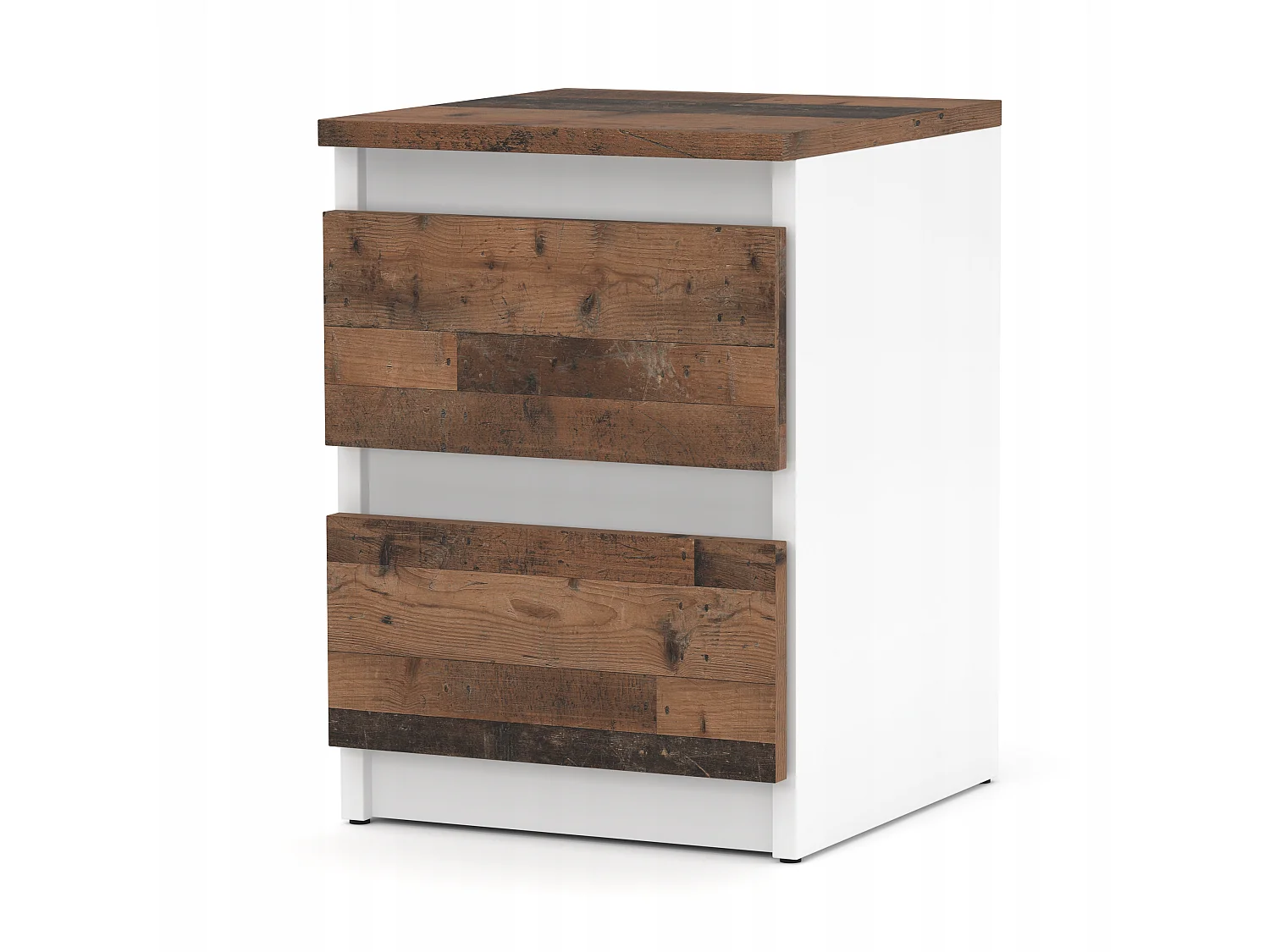 Table de chevet Blanc + OLD Vintage 30x30x42CM 2 tiroirs-meuble de nuit pour chambre à coucher loft