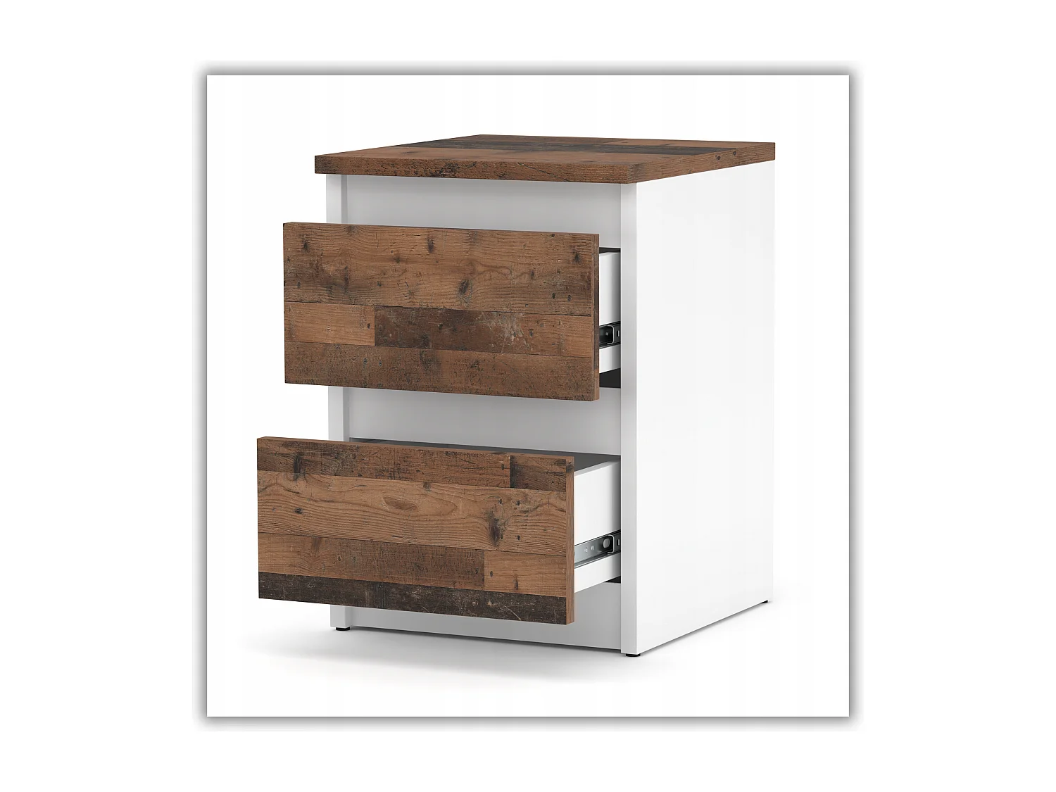 Table de chevet Blanc + OLD Vintage 30x30x42CM 2 tiroirs-meuble de nuit pour chambre à coucher loft