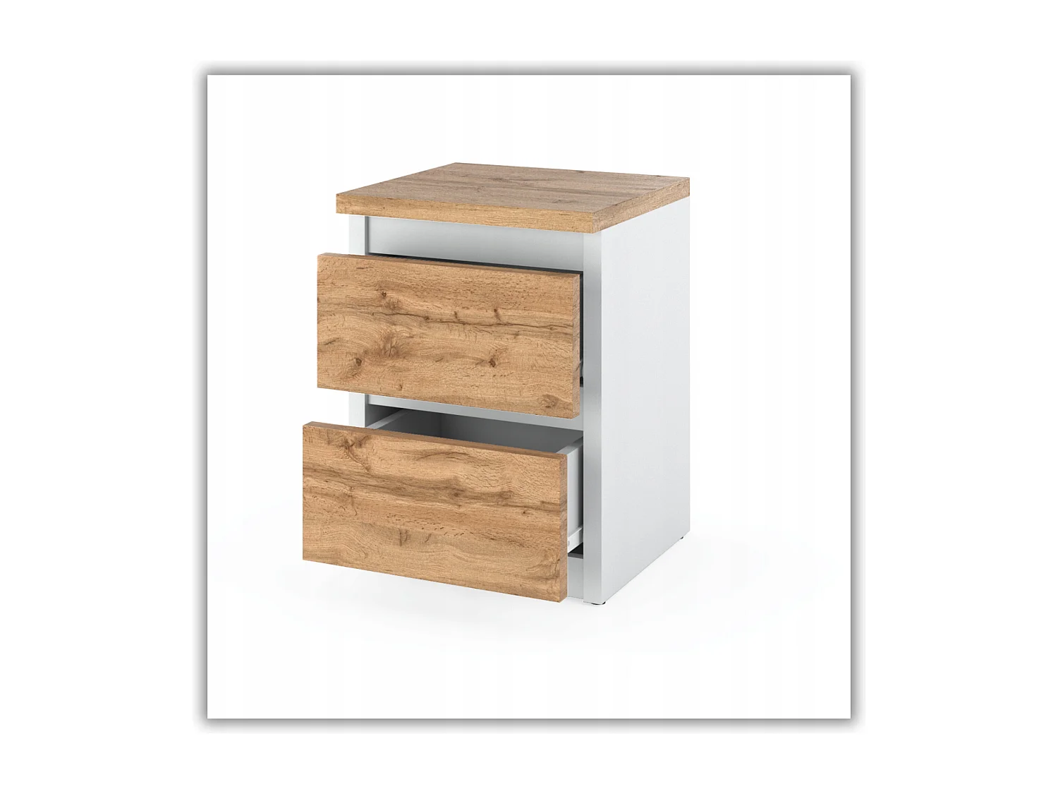 Table de chevet Blanc /  Chêne Wotan 30x30x42CM 2 tiroirs -meuble de nuit pour chambre à coucher